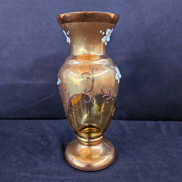 Egermann Gold Bohemian Glass Vase with Enamel Hand Painting Czech 10" - Picture 6 of 10